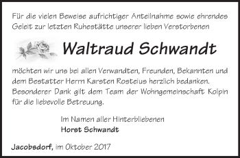 Traueranzeige von Waltraud Schwandt von Märkische Oderzeitung