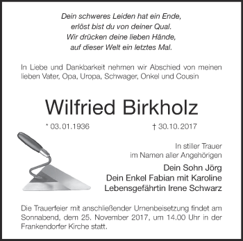 Traueranzeige von Wilfried Birkholz von Märkische Oderzeitung