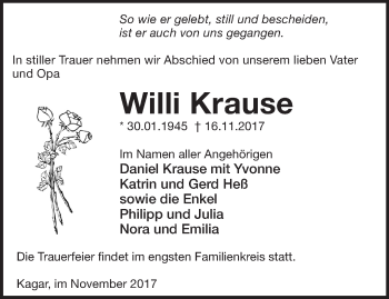 Traueranzeige von Willi Krause von Märkische Oderzeitung