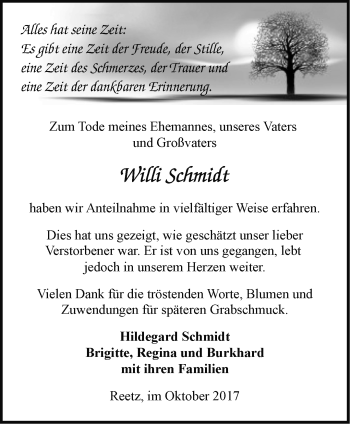 Traueranzeige von Willi Schmidt von Märkische Oderzeitung