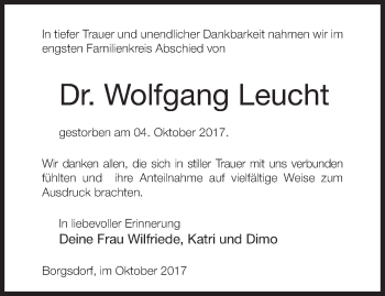 Traueranzeige von Wolfgang Leucht von Märkische Oderzeitung