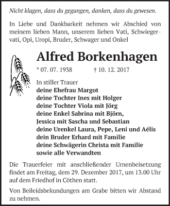 Traueranzeige von Alfred Borkenhagen von Märkische Oderzeitung