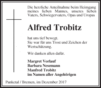 Traueranzeige von Alfred Trobitz von Märkische Oderzeitung