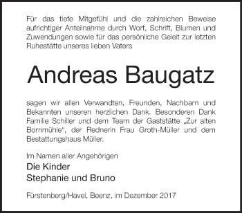 Traueranzeige von Andreas Baugatz von Märkische Oderzeitung