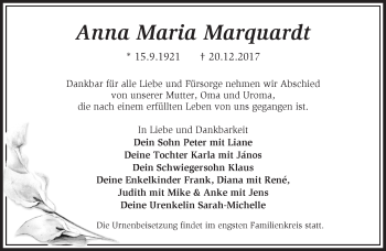 Traueranzeige von Anna Maria Marquardt von Märkische Oderzeitung