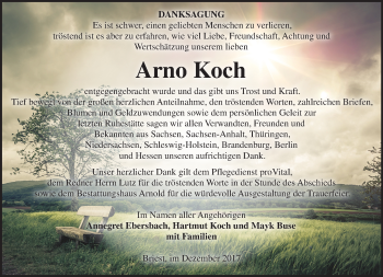 Traueranzeige von Arno Koch von Märkische Oderzeitung