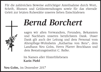 Traueranzeige von Bernd Borchert von Märkische Oderzeitung