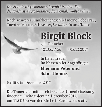 Traueranzeige von Birgit Block von Märkische Oderzeitung