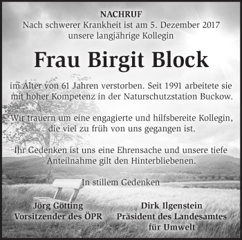 Traueranzeige von Birgit Block von Märkische Oderzeitung