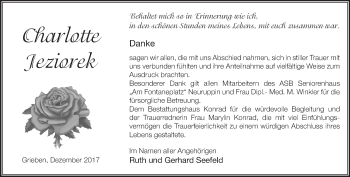 Traueranzeige von Charlotte Jeziorek von Märkische Oderzeitung