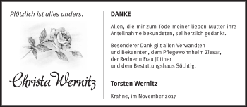 Traueranzeige von Christa Wernitz von Märkische Oderzeitung