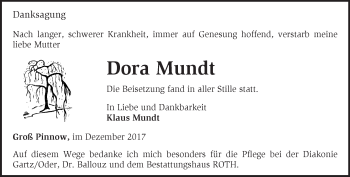 Traueranzeige von Dora Mundt von Märkische Oderzeitung