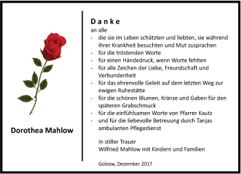 Traueranzeige von Dorothea Mahlow von Märkische Oderzeitung