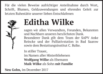 Traueranzeige von Editha Wilke von Märkische Oderzeitung