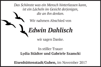 Traueranzeige von Edwin Dahlisch von Märkische Oderzeitung