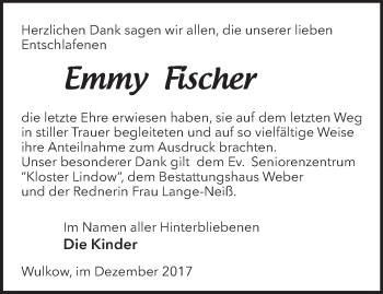 Traueranzeige von Emmy Fischer von Märkische Oderzeitung