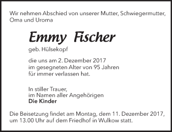 Traueranzeige von Emmy Fischer von Märkische Oderzeitung