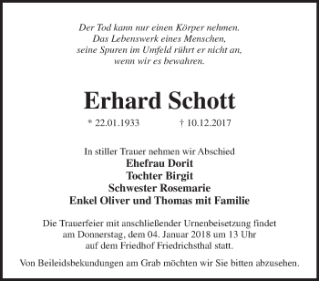 Traueranzeige von Erhard Schott von Märkische Oderzeitung