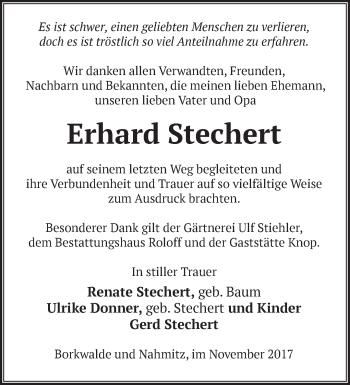 Traueranzeige von Erhard Stechert von Märkische Oderzeitung