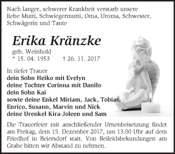 Traueranzeige von Erika Kränzke von Märkische Oderzeitung