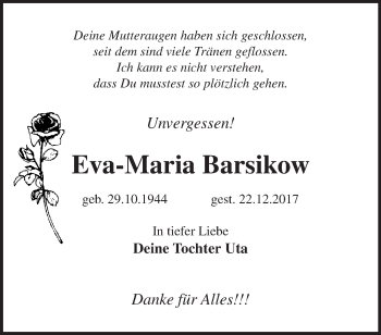 Traueranzeige von Eva-Maria Barsikow von Märkische Oderzeitung