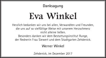Traueranzeige von Eva Winkel von Märkische Oderzeitung