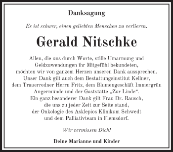 Traueranzeige von Gerald Nitschke von Märkische Oderzeitung