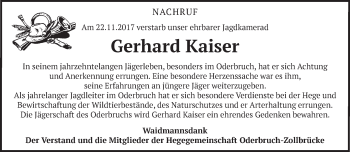 Traueranzeige von Gerhard Kaiser von Märkische Oderzeitung