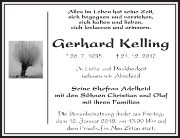 Traueranzeige von Gerhard Kelling von Märkische Oderzeitung