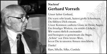 Traueranzeige von Gerhard Vorrath von Märkische Oderzeitung