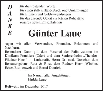 Traueranzeige von Günter Laue von Märkische Oderzeitung