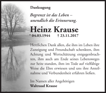 Traueranzeige von Heinz Krause von Märkische Oderzeitung