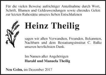 Traueranzeige von Heinz Theilig von Märkische Oderzeitung