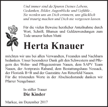 Traueranzeige von Herta Knauer von Märkische Oderzeitung