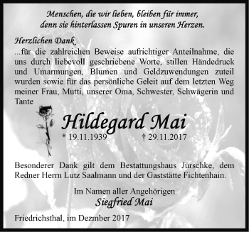 Traueranzeige von Hildegard Mai von Märkische Oderzeitung