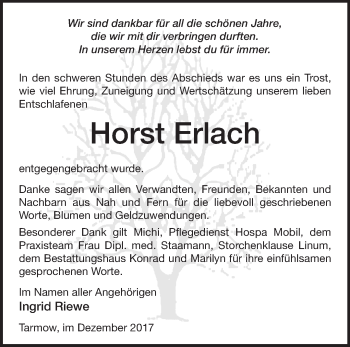 Traueranzeige von Horst Erlach von Märkische Oderzeitung