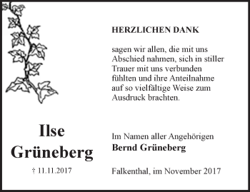 Traueranzeige von Ilse Grüneberg von Märkische Oderzeitung