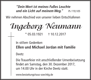 Traueranzeige von Ingeborg Neumann von Märkische Oderzeitung