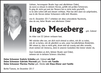 Traueranzeige von Ingo Meseberg von Märkische Oderzeitung