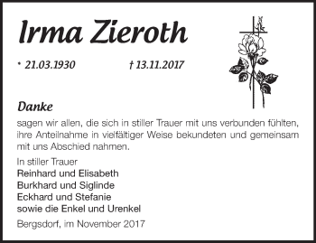 Traueranzeige von Irma Zieroth von Märkische Oderzeitung