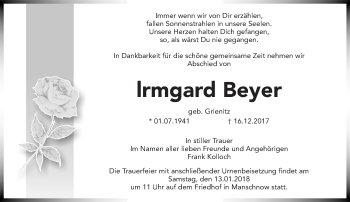 Traueranzeige von Irmgard Beyer von Märkische Oderzeitung