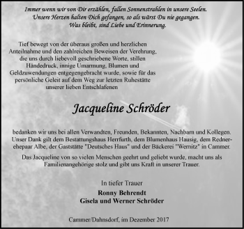 Traueranzeige von Jacqueline Schröder von Märkische Oderzeitung