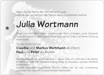 Traueranzeige von Julia Wortmann von Märkische Oderzeitung