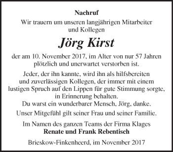 Traueranzeige von Jörg Kirst von Märkische Oderzeitung