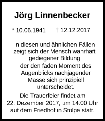 Traueranzeige von Jörg Linnenbecker von Märkische Oderzeitung