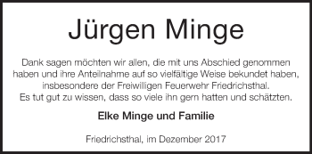 Traueranzeige von Jürgen Minge von Märkische Oderzeitung