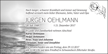 Traueranzeige von Jürgen Oehlmann von Märkische Oderzeitung