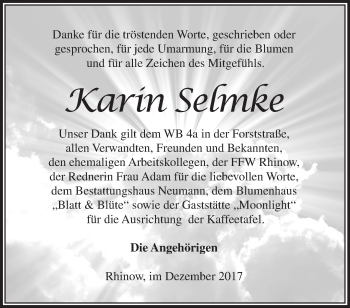 Traueranzeige von Karin Selmke von Märkische Oderzeitung