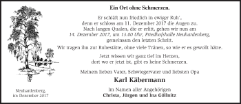 Traueranzeige von Karl Käbermann von Märkische Oderzeitung