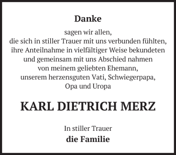 Traueranzeige von Karl Dietrich Merz von Märkische Oderzeitung